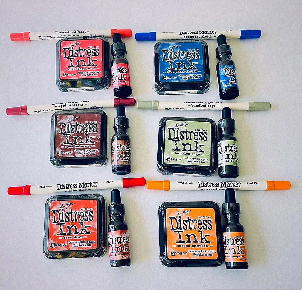Tim Holtz Distress 3x3 Ink Pad, Marker & Ranger New Reinker Set of 3 - 42 Colors